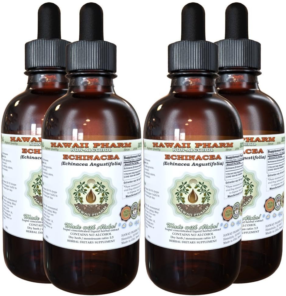 Echinacea Liquid Extract bez obsahu alkoholu, Echinacea (Echinacea Angustifolia) Sušený Root Glycerit Hawaii Pharm Natural Herbal Supplement 4x4 oz