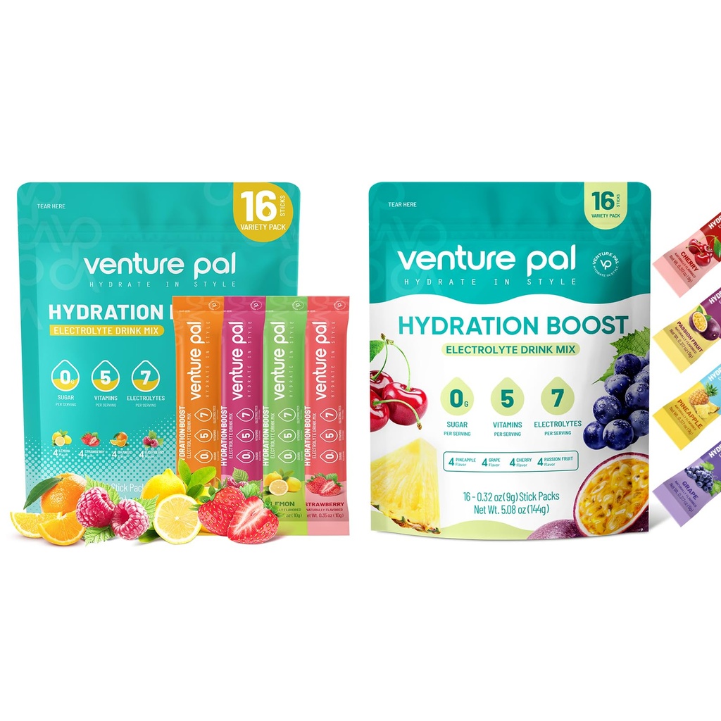 Venture Pal Sugar Free Electrolyte Powder Pakets - Liquid Daily IV Drink Mix for Rapid Hydration & Party Recovery 