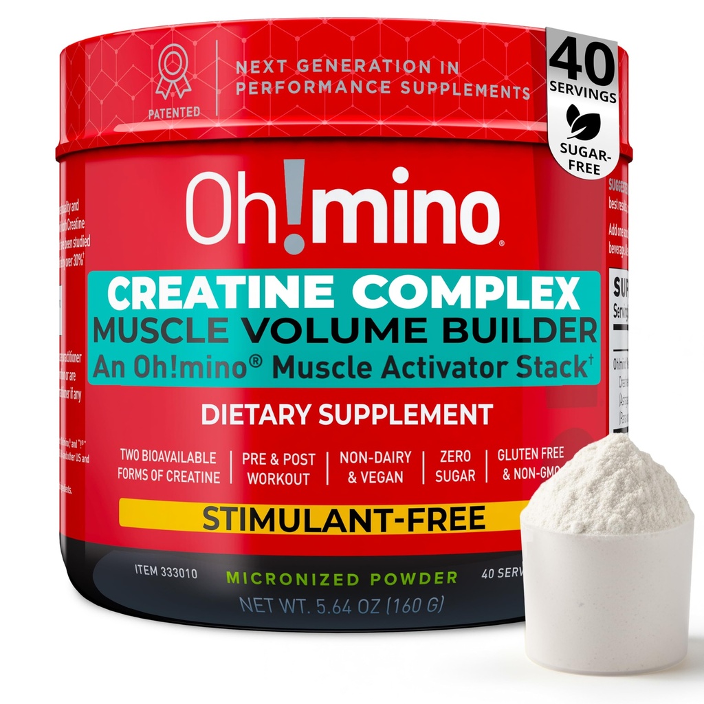 Oh!mino kreatín komplex pre rast svalov. Mikronizovaný Kreatín monohydrát a kreatinín hydrochlorid s adaptogénmi. Perfektné Creatin pre ženy a mužov. Osviežujúci Zero Carb Lemon-Lime, 40 slúži