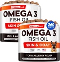 STRELLALAB Omega 3 pre psy - (360Ct) Rybí olej Ošetrenia - Alergia a svrbenie Relief Skin & Coat Supplement - Suchá svrbiaca koža, Anti Shedding & Hot Spots Liečba - Pet Salmon Oil Chews - Kuracie príchuť