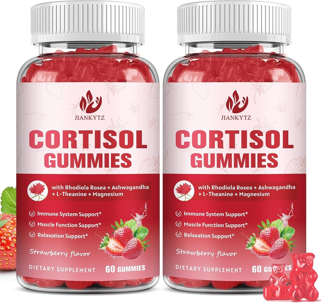 (2 balenia) Cortisol doplnok Gummy pre ženy s Rhodiola Rosea, Ashwagandha, horčík, vyvážené Cortisol, Zzz podpora, non-GMO,120 Gummy