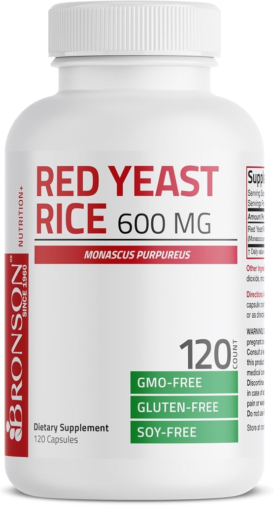 Bronson Red Kvasnica 600 MG Monascus Purpureus Bylinné zdravie, non- GMO, 120 Kapsule