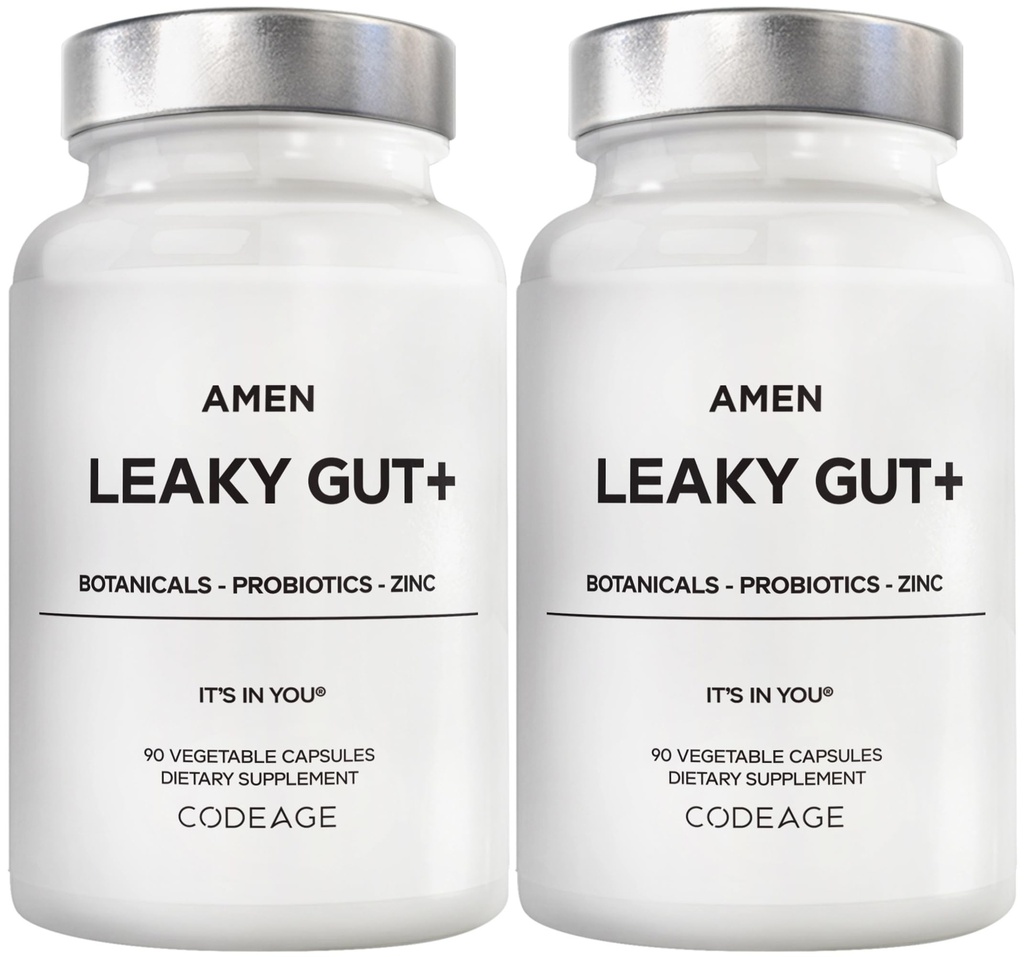 Amen Leaky Gut Supplement - Advanced Formula with Biodostupné L Glutamín, Zinok, Turmeric, DGL Licorice Root - Marshmallow Root - Probiotiká a fermentované Prebiotiká - Vegan, Non-GMO - 2-Pack