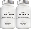 Amen Leaky Gut Supplement - Advanced Formula with Biodostupné L Glutamín, Zinok, Turmeric, DGL Licorice Root - Marshmallow Root - Probiotiká a fermentované Prebiotiká - Vegan, Non-GMO - 2-Pack