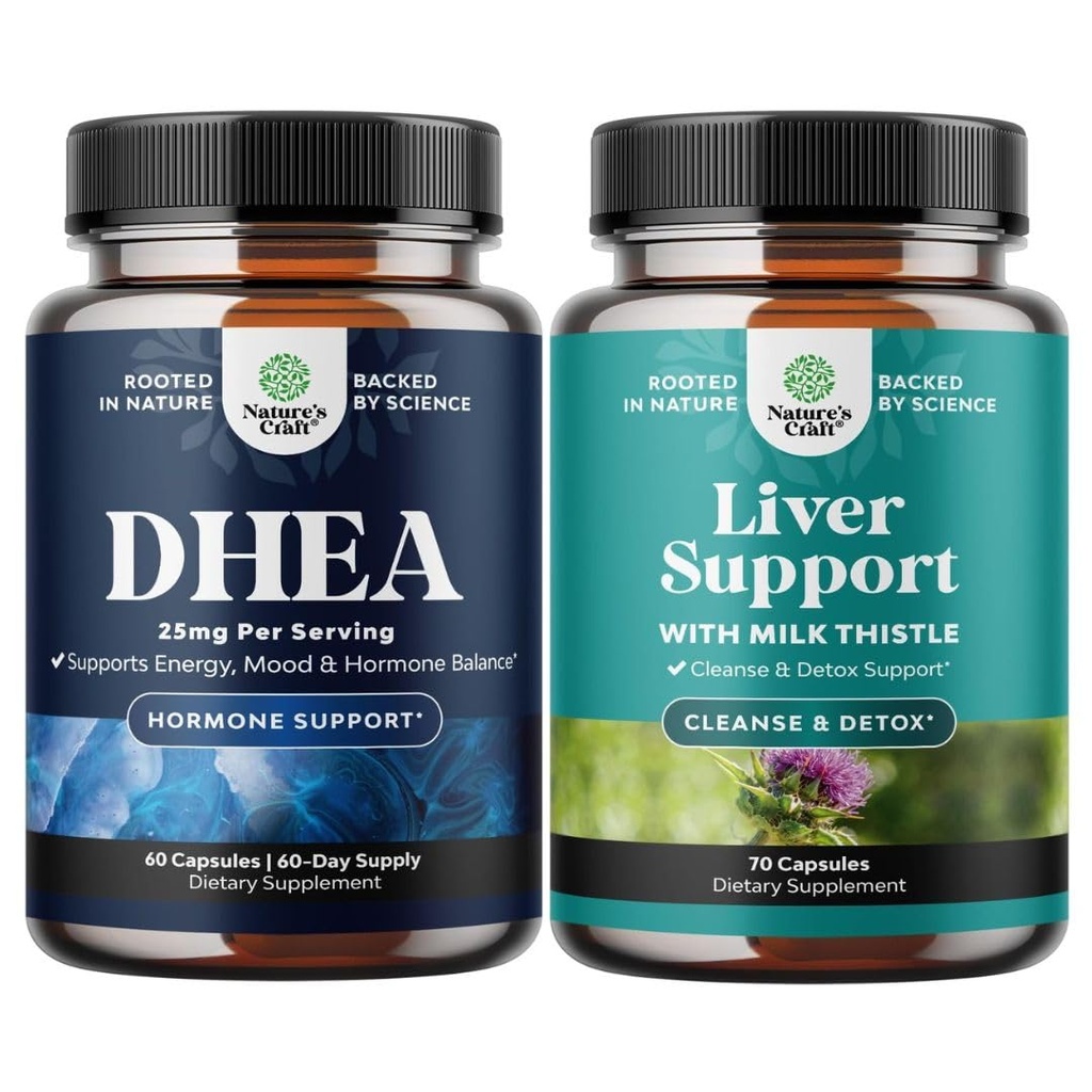 Bundle of DHEA Supplement for Women & Men - Pure DHEA 25mg for Hormone Balance - Dehydroepiandrosterone a pečeň Clean Detox & Repair - Milk Thitle Supplement for Digestion & Immune Health