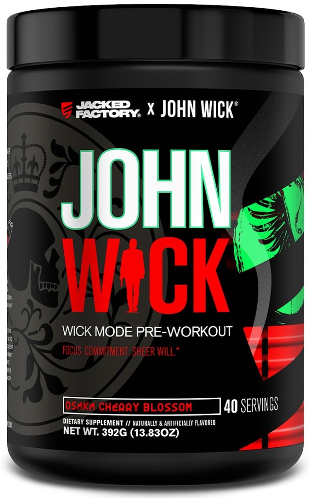 Jacked Factory X John Wick - Wick Mode pred tréningu prášok - intenzívna energia, boj-pripravený Focus, nezastaviteľný záväzok, a Sheer Will - 40 slúži, Osaka Cherry Blossom