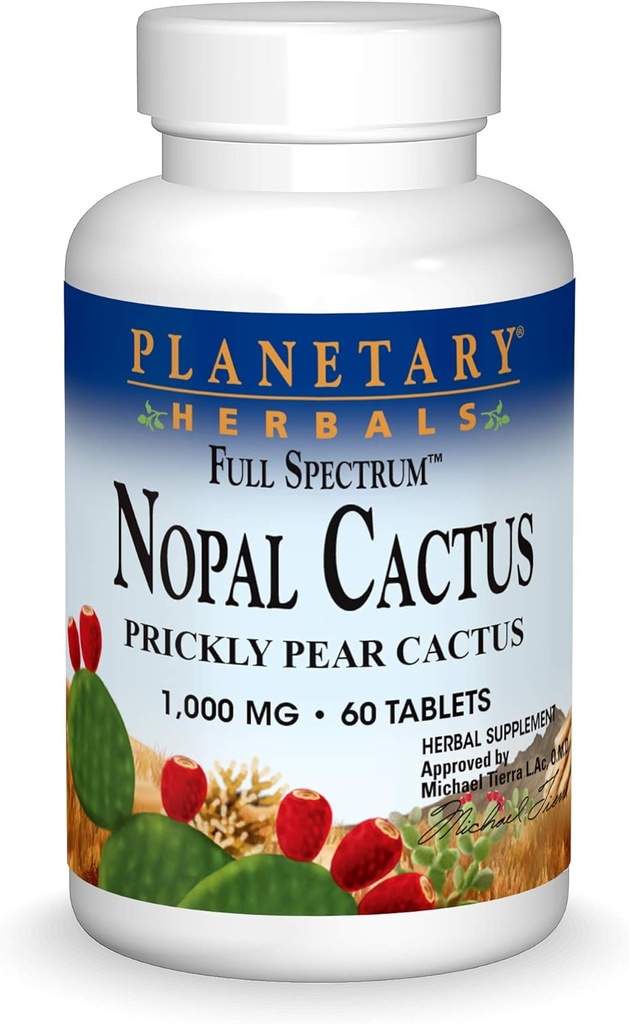 Planetárne byliny Full Spectrum Nopal Cactus 1000mg Prickly Pear Cactus Antioxidant - 100% Natural - 60 Tablets