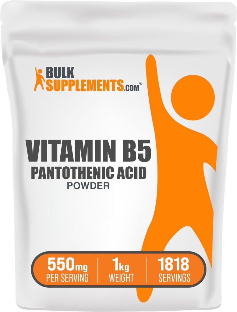 BulkSupplements.com vitamín B5 prášok - ako kalciumpantotenát, B5 vitamíny - bez lepidla, 500 mg vitamínu B5 kyselina pantoténová na porciu, 1 kg (2,2 lbs) (balenie 1)