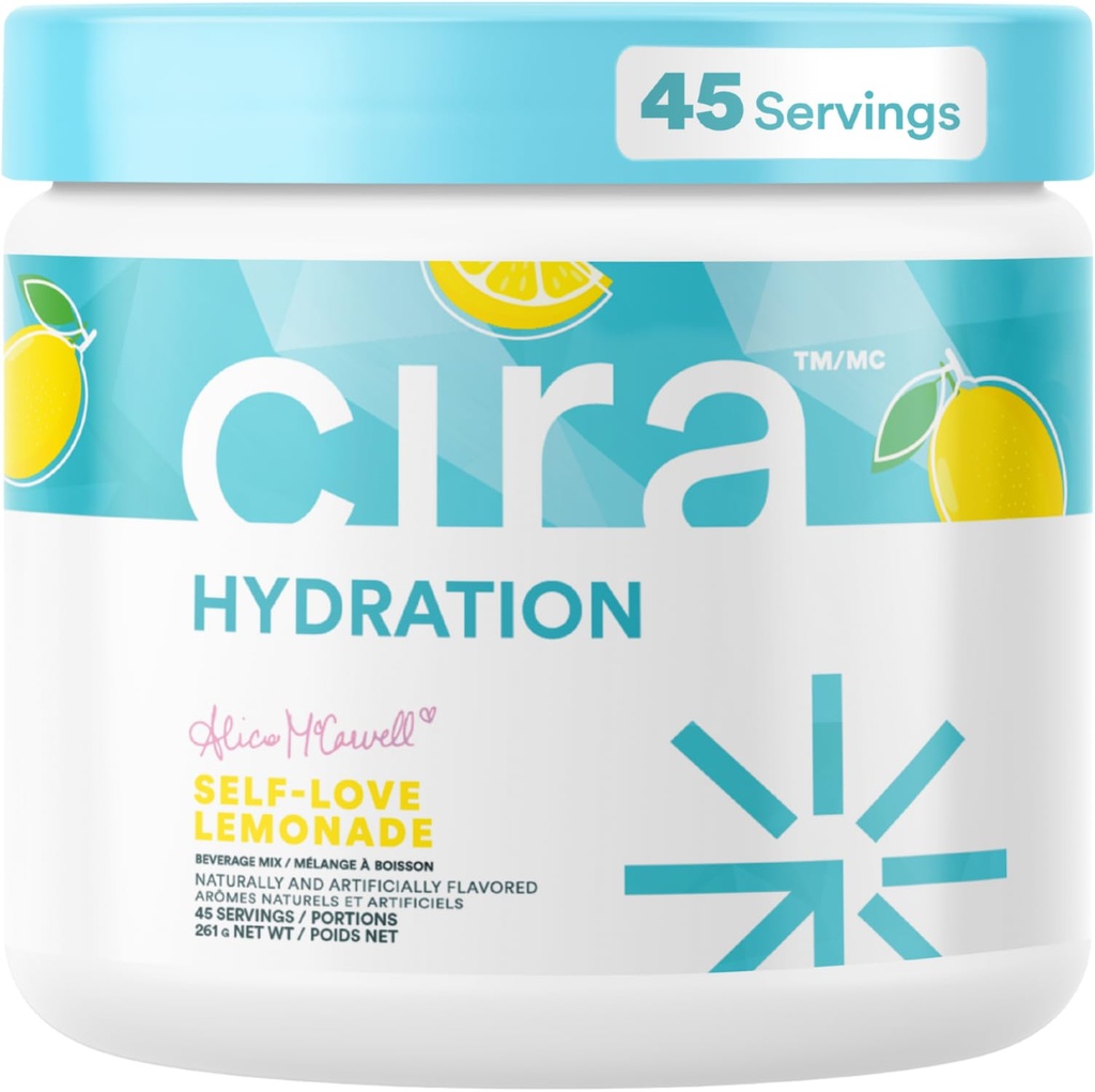 Cira Hydratácia Powder x Alicia McCarvell Electrolyte nápoj Mix s Himalájskou soľou pre Dehydratáciu Relief and Recovery - Self Love Lemonade, 45 Slúži
