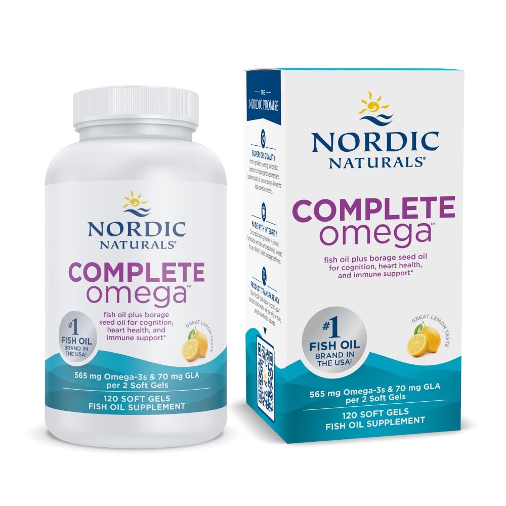 Nordic Naturals Complete Omega, Citrónová príchuť - 120 mäkkých gélov - 565 mg Omega-3 - EPA a DHA s pridanou GLA - zdravá koža, kognitívne, pozitívna nálada - non-GMO - 60 porcií