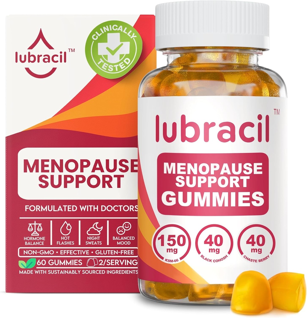Lubracil Menopause Gummies for Women - Menopausal Supplements for Hot Flashes, Night Sweats, Mood Swings and Hormonal Balance - Daily Vitamins with Black Cohosh & Ashwagandha - 60 Gummies (Pack of 1)