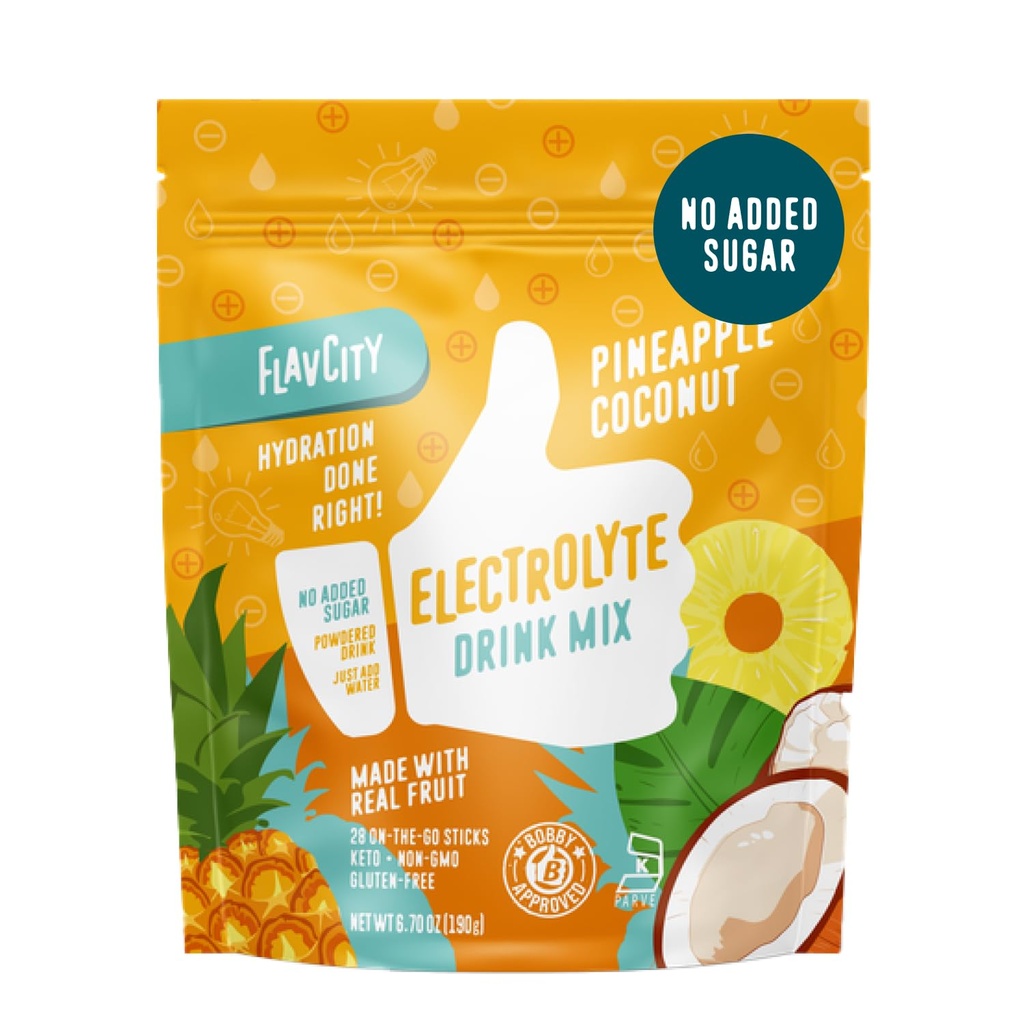 FlavCity Ananás Coconut Electrolytes prášok balíčky - 28 hydratačné balíčky - bez pridaného cukru - hydratačný prášok s skutočným ovocím a nerafinovanou morskou soľou - Keto a bez lepku (28 tyčiniek)