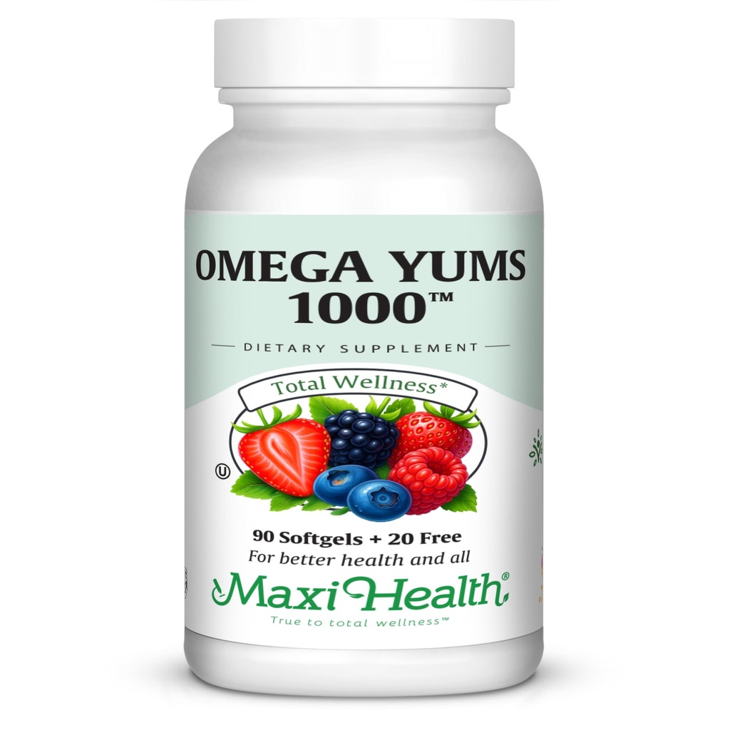 Maxi Health Omega Yums 1000 - Kid Friendly - Fruity Burst Flavor - 110 Softgel Kapsule - Kosher