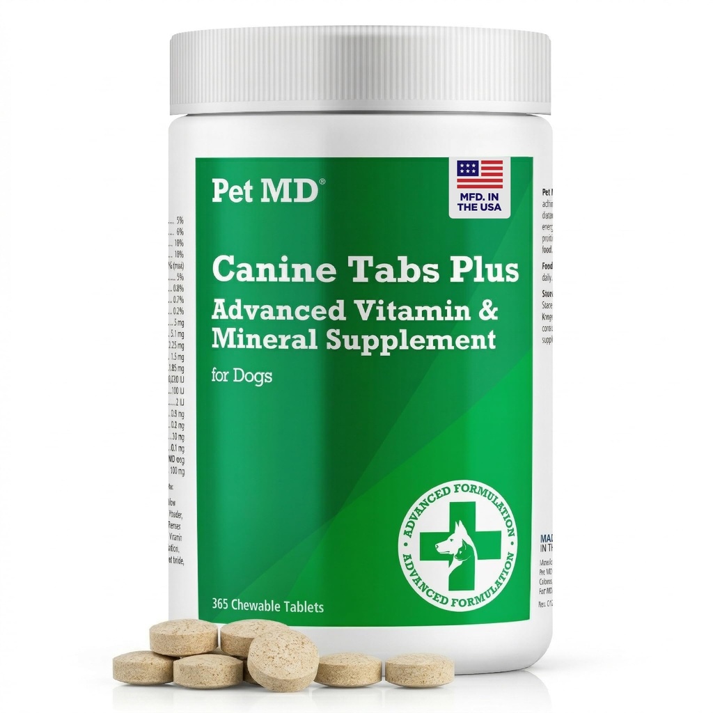 Pet MD - Psie karty Plus 365 Počet - Advanced Multivitamíny pre psy - Prírodné denné vitamíny a minerálne nutričné doplnky - Pečeň Ochutené žuvacie tablety