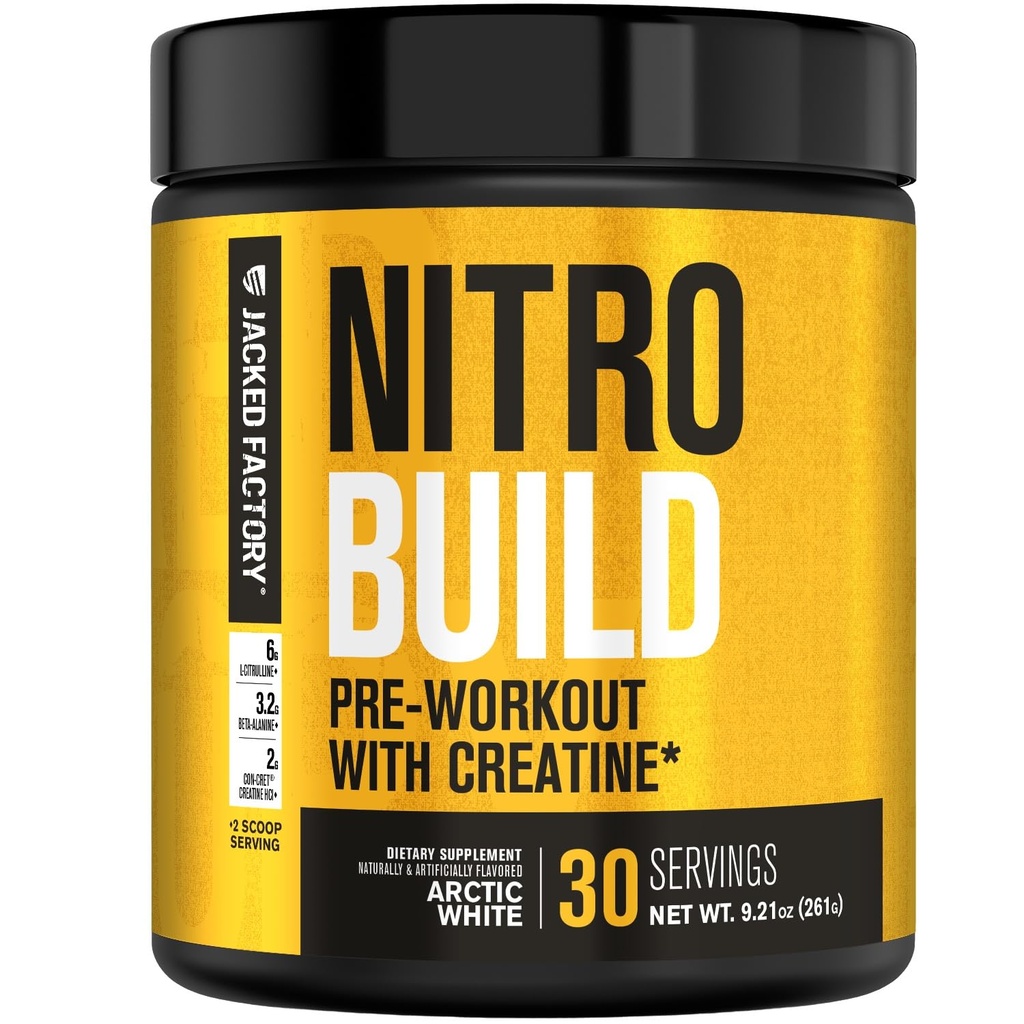 Jacked Factory Nitrosurge Build pre cvičenie s Creatin pre budovanie svalov - Con Creat Creatin Powder & ElevATP pre intenzívnu energiu, výkonné čerpadlá, & nekonečná vytrvalosť - 30 Servírovanie, Arktická biela