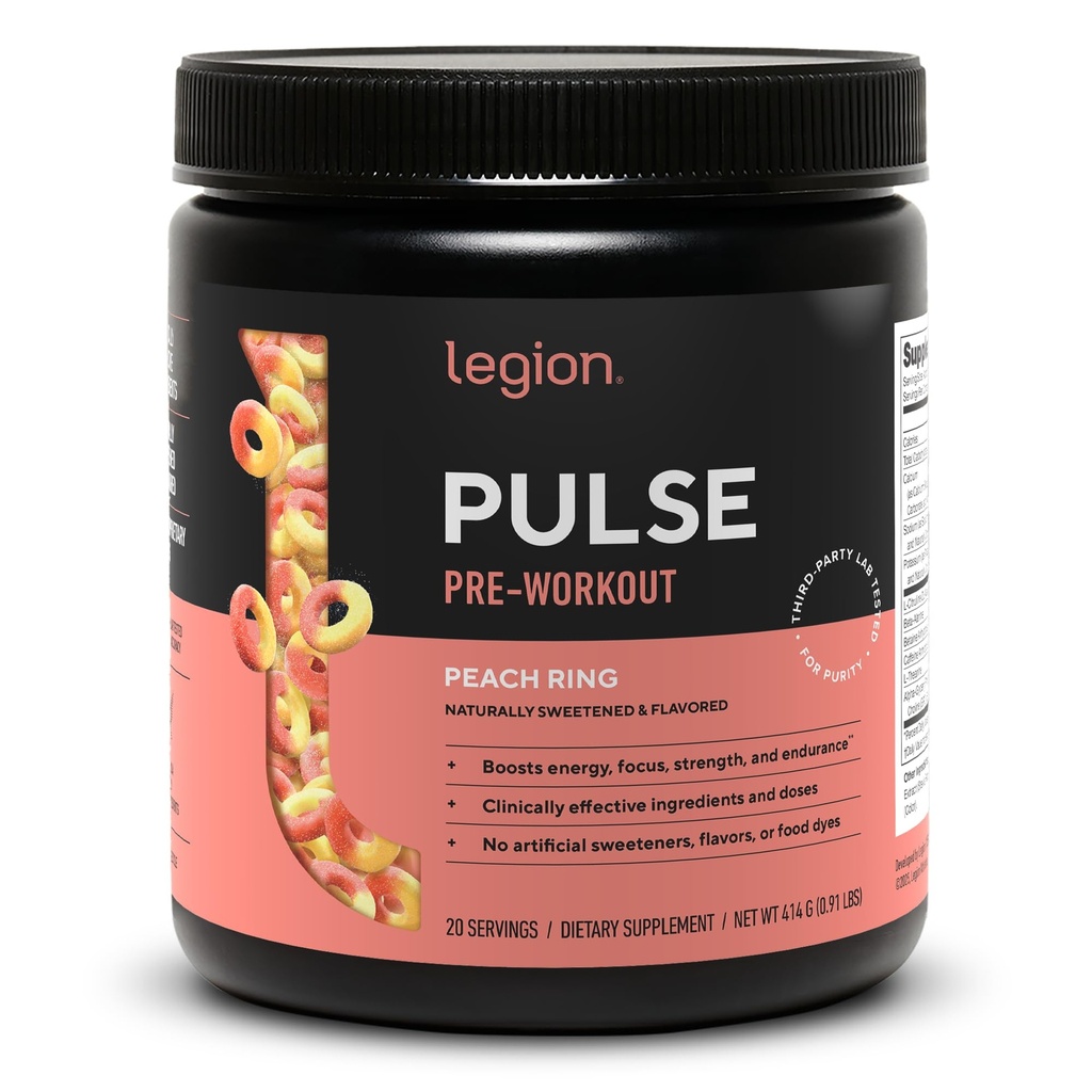 LEGION Pulse pred tréningom - Všetky prírodné oxidu dusnatého preworkout nápoj na zvýšenie energie, Kreatín zadarmo, prirodzene sladené, Beta Alanyne, Citrulín, Alpha GPC (Peach)