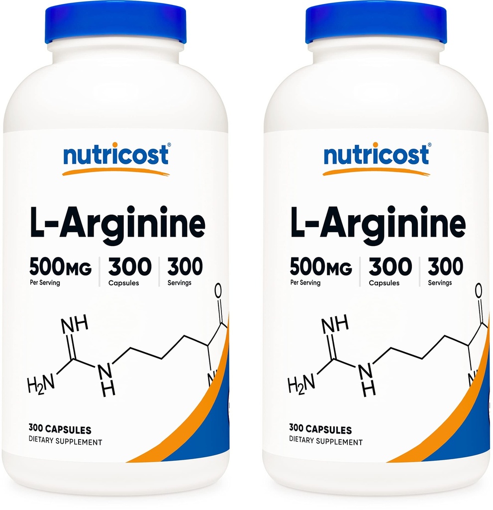 Nutricost L-arginín 500 mg, 300 kapsúl (2 fľaše)