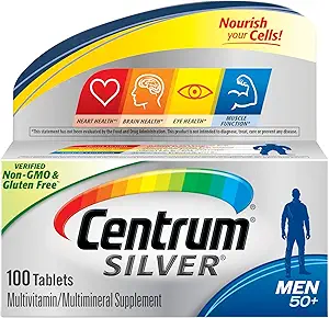 Centrum Silver Multivitamín pre mužov 50 Plus, Multivitamínové/Multiminerálne doplnky s vitamínom D3, B Vitamíny a zinok, bez lepku, non-GMO zložky - 100 Počet