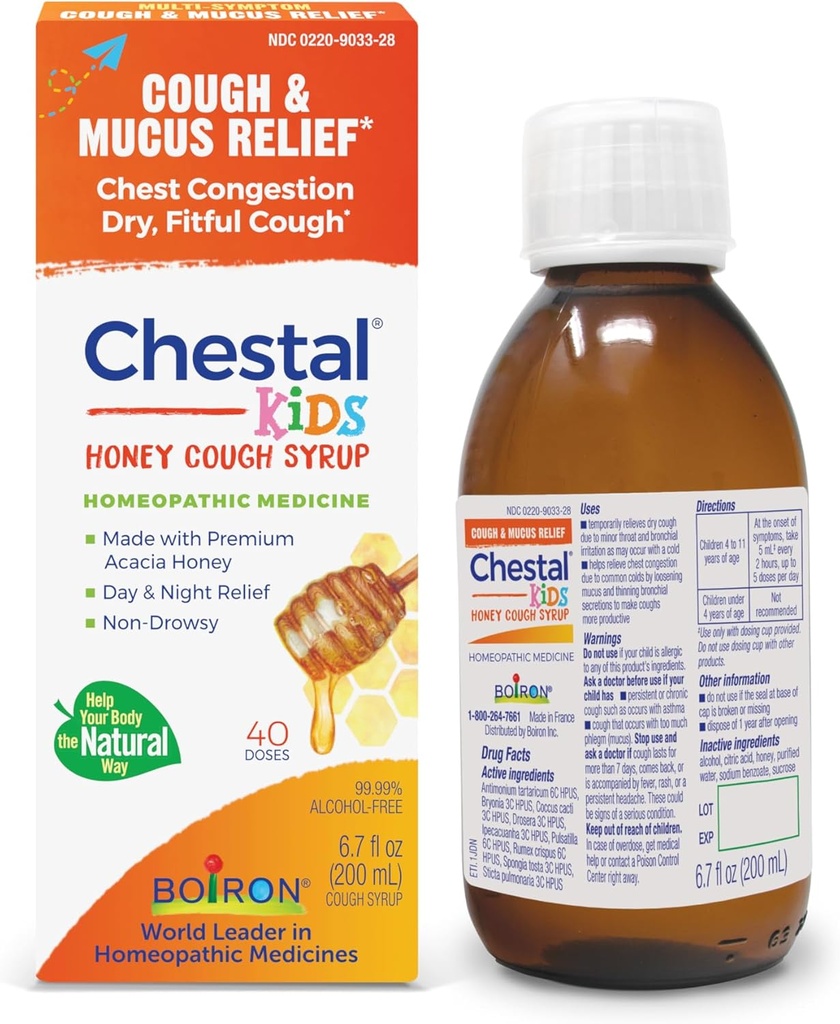 Boiron Chestal Honey Children Cough Sirup for Nasal and Chest Congestion, Runny Nose, and Sore Throat Relief - 6,7 Fl oz