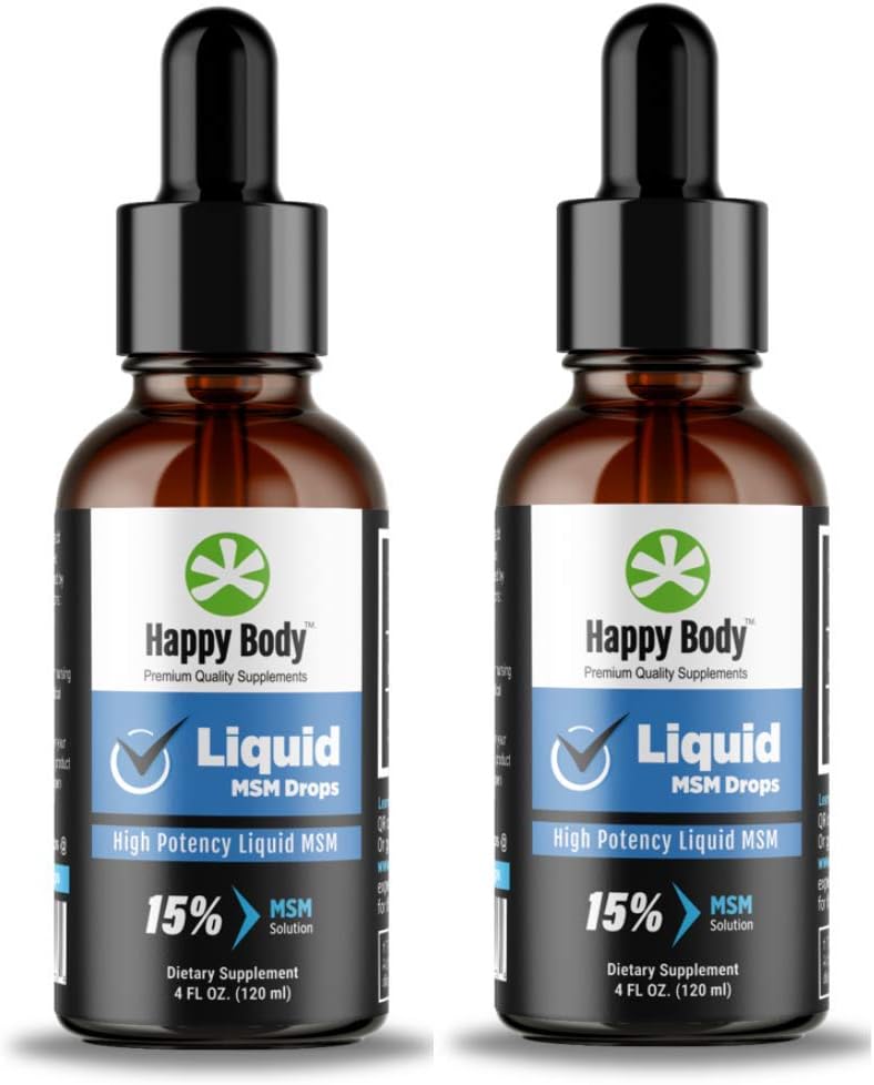 Happy Body Liquid MSM kvapky Najvyšší obsah MSM v Liquid MSM doplnok. Ideálne pre obe perorálne a topické aplikácie - 1 x 4 fl. oz fľaša (2 balenia)