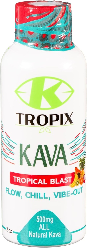 K-Tropix Kava Shot Tropical Blast - 500mg Wellness Shots na podporu relaxácie a zníženie kamiónu - Kava Drink - Zábava, Napätie, kmeň Relief Supplement - 1 balenie