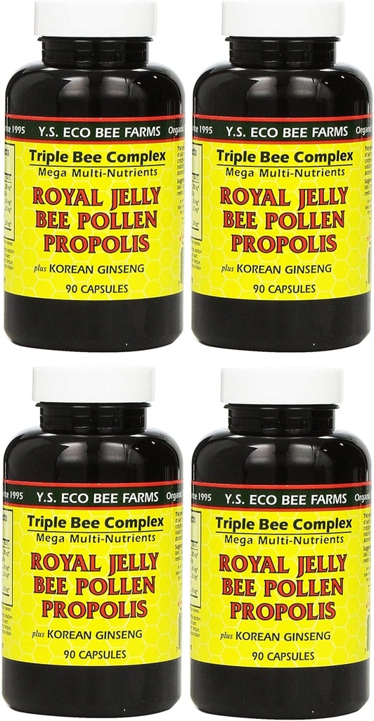 Y.S. Eco Bee Farmy, (4 balenia) Royal Jelly, Bee Pollen, Propolis, Plus kórejský ženšen, 90 kapsúl