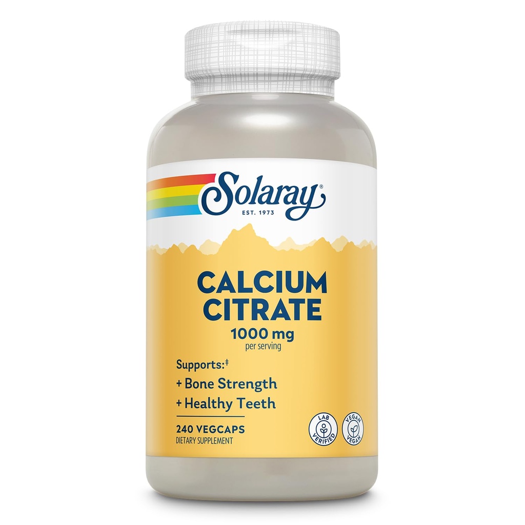 Solaray Calcium Citrate 1000mg - Súvisiace kalcium doplnok - Podporuje silu kostí a zdravé zuby - Ľahko sa Digest - 60-dňová záruka, Vegan - 60 Servings, 240 VegCaps