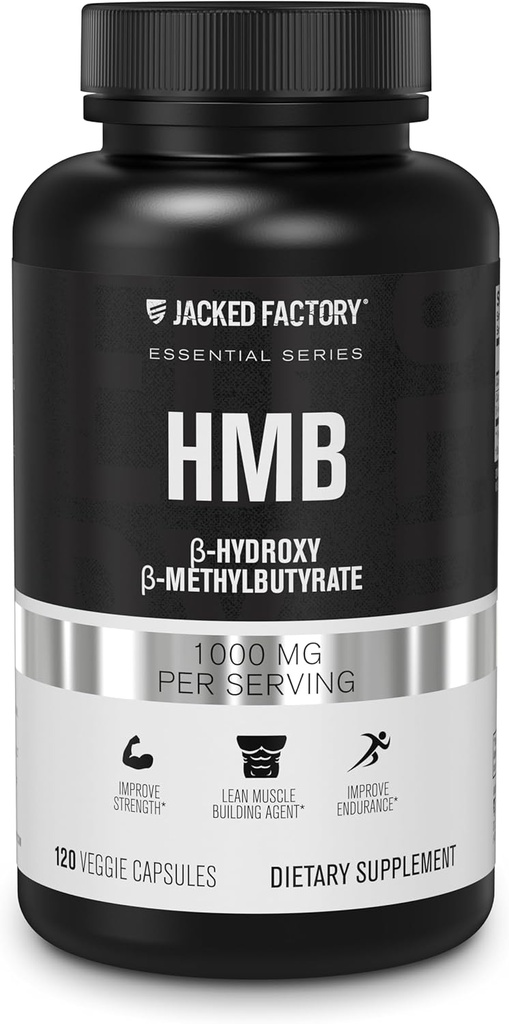 Jacked Factory Essentials HMB Kapsule - HMB Doplnky pre Lean Muscle Growth, Preventing Muscle Breaking During Calorie-Deficits, & Enhanceing Muscle Recovery - 120 Veggie Capsules