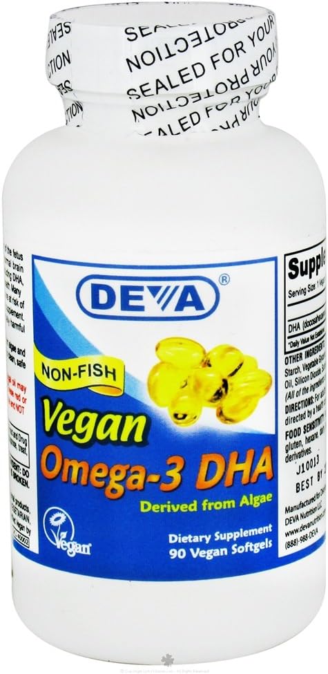 Deva Vegan Omega-3 DHA 200 mg, z Algae, non-Fish, oneskorené uvoľnenie, 90 kapsúl, 1-Pack
