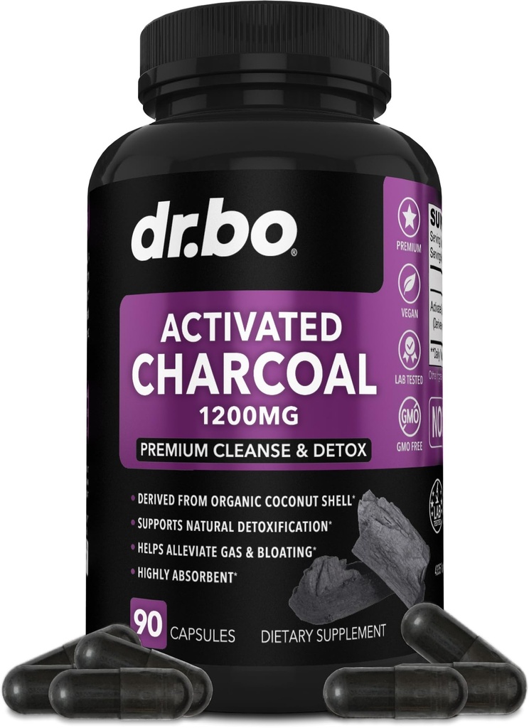Aktivované kapsule Charcoal Clease Detox - 1200mg Organic Coconut Charcoal Tablety pre Žalúdočný plyn a úľavu od Bloating Muži Ženy Deti - Aktívne kapsule Powder Binder Aktivované doplnky pre Gut