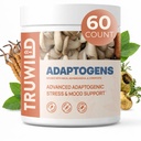 Tru Wild Adaptogen Blend s Cordyceps Maca Ashwagandha - Full Spectrum Mushrom Blend pre každodennú podporu a funkciu, Všetky prírodné formula so 7 kľúčovými zložkami, 60 Kapsule