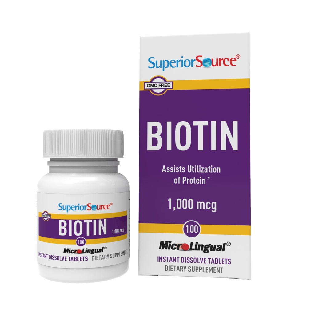 Superior Zdroj Biotin 1000 mcg. Pod jazyk rýchly rozpustiť MicroLingual tablety, 100 Počet, podporuje zdravé vlasy, koža, a rast nechtov, pomáha podporovať metabolizmus energie, non-GMO