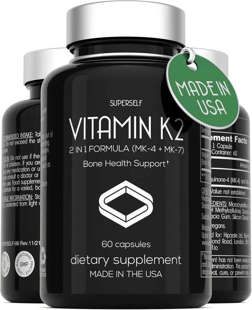 Vitamín K2 Kapsule 100 mcg - Vitamín K Complex MK-7 & MK-4-60 Kapsule - VIT K2 2 v 1 Formula Vysoká sila Supplement MK7 MK4 - Made in USA - Vegan & Non-GMO