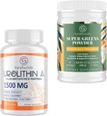 Urolithin A Supplement 1500MG Plus Brown Ryce Protein + Super Greens Powder Superfood Supplement with Electrolytes & Tonic Herbs