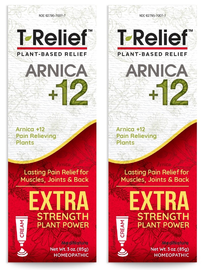 MediNatura T-Relief Extra sila krém Arnica +12 Prírodné uľavovanie aktívne pre bolesti chrbta bolesť kĺbov bolesť svalov bolesti a stuhnutosť, celé telo rýchle pôsobiaci úľava pre ženy a mužov - 3 oz (2 balenia)