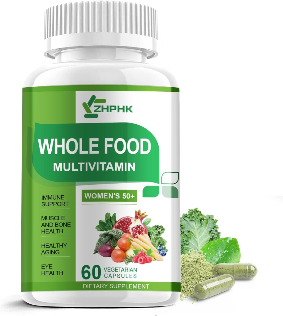 Multivitamín pre ženy 50 a viac, Celopotravín Multivitamíny Minerály Organické Extrakty 50+ Multivitamín pre podporu energie, Výživné vlasy, koža, nechty zdravie, 60 Kapsule