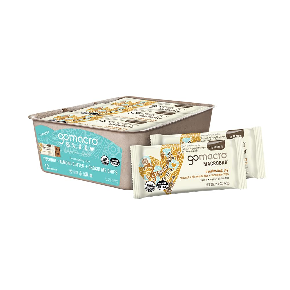 GoMacro Makrobar Organic Vegan Protein Bars - Coconut + Mandľové maslo + Čokoládové Chips (2,3 Ounce Bars, 12 Count)