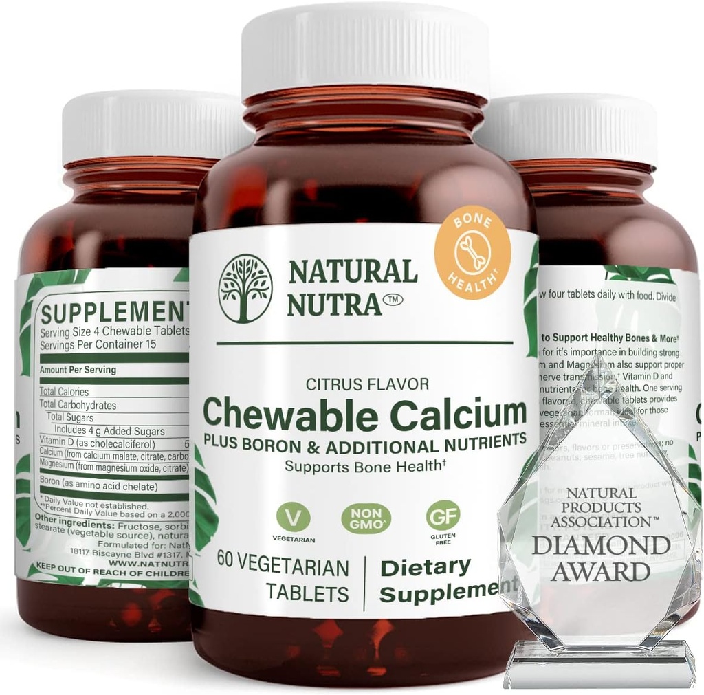 Natural Nutra Chewable Calcium Supplement for Bone Strength, podporuje svalové zdravie, pomáha zvýšiť zdravie zubov, podpora Nerve zdravie, a kardiovaskulárne zdravie, zlepšenie kostnej sily, 60 tabliet