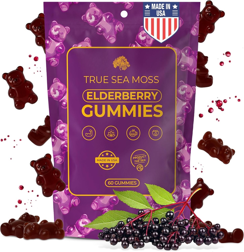 TrueSeaMoss Sea Moss Elderberry Gummies pre dospelých a deti 