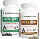 Skutočné Huby 5 Obrancovia pre domáce zvieratá (90ct) a Lions Mane pre domáce zvieratá (120ct) - Bundle pre imunitnú silu & Cognition - Vegan, Non-GMO, Gluten-free, Grain-free Huba Domáce doplnky