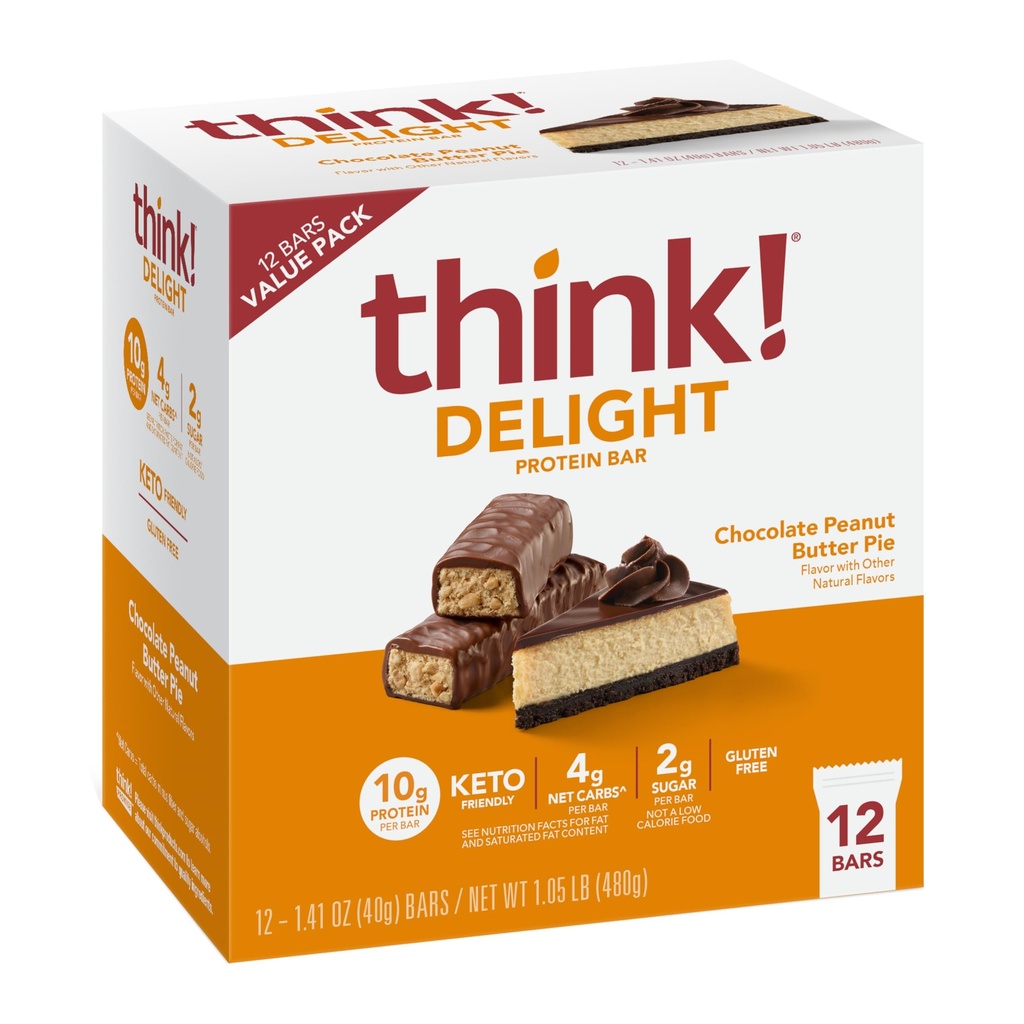 Mysli! Delight Protein Bars, Čokoláda Arašidové maslo Pie, Nízky cukor a Nízky Carb Gluten-Free Snack, Keto Friendly Snacks, 12 Počet (Backaging May Vary)