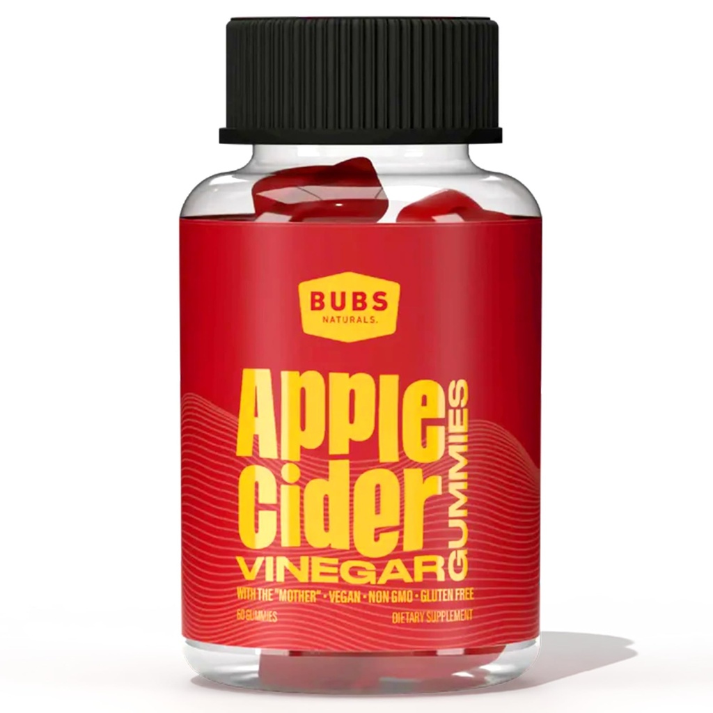 BUBS Naturals Apple Cider Ocot Gumies s matkou, Všetky prírodné Vegan ACV Gummy Vitamíny, podporuje Detox, Trvanlivosť a energia Booster s vitamínmi B, 60 Počet