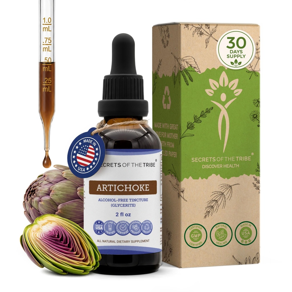 Secrets of the Tribe Artičoky Tincture Alkohol-free Liquid Extract, Artičoky (Cynara scolymus) Sušený Leaf (2 FL OZ)