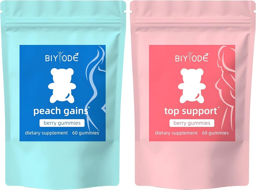 BIYODE Berry Gummies Combo Pack - Bum & Chest Support Gummy pre ženy, Cvičenie Pomoc - Ženská podpora doplnok - Berry Ochutené - Základné byliny - Multivitamíny Dietary Fitness, 120 Gummies