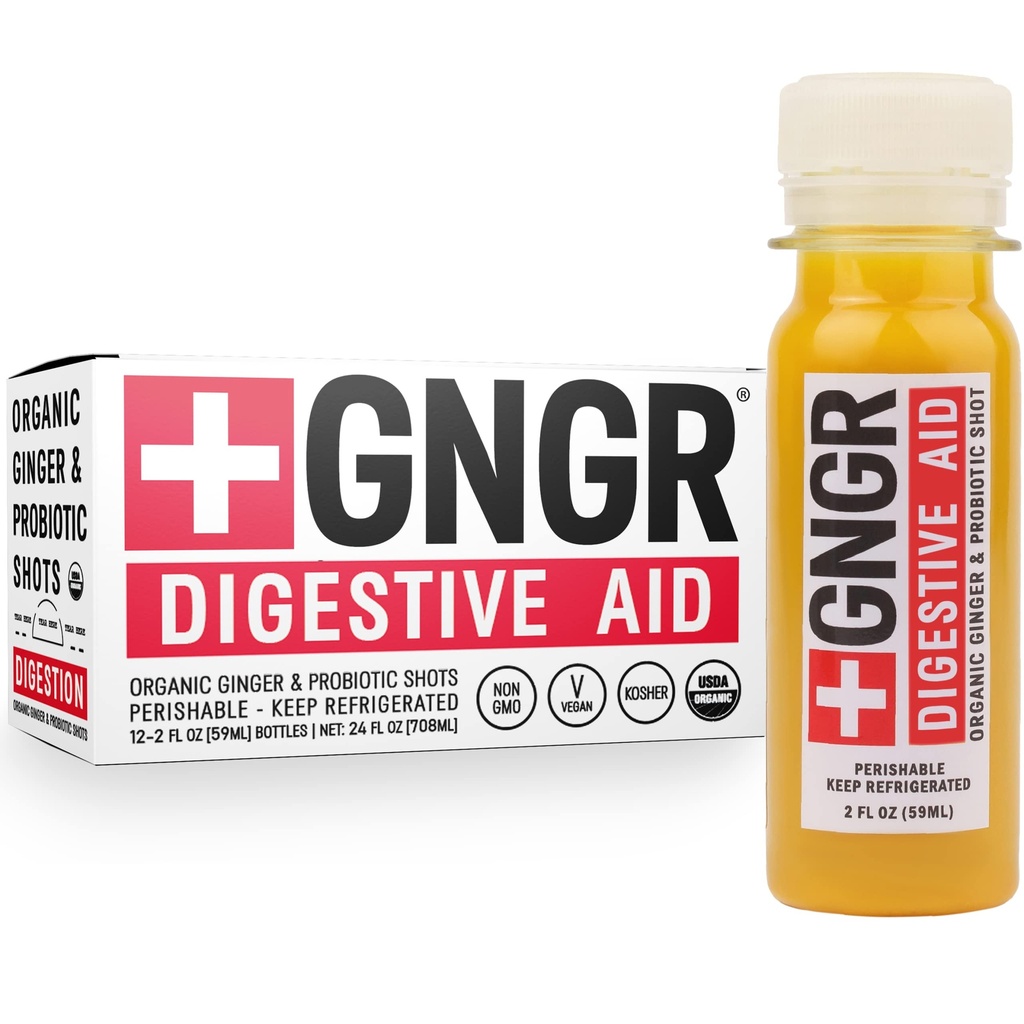 +GNGR trávna pomoc Organická zázvorové shoty s probiotikami, Gut zdravie, Colon čistenie, Bloating Relief, Gut Detox, Imunity Shots with Ginger Juice, Turmerica, Black Pepper. (2 Oz, balenie 12)