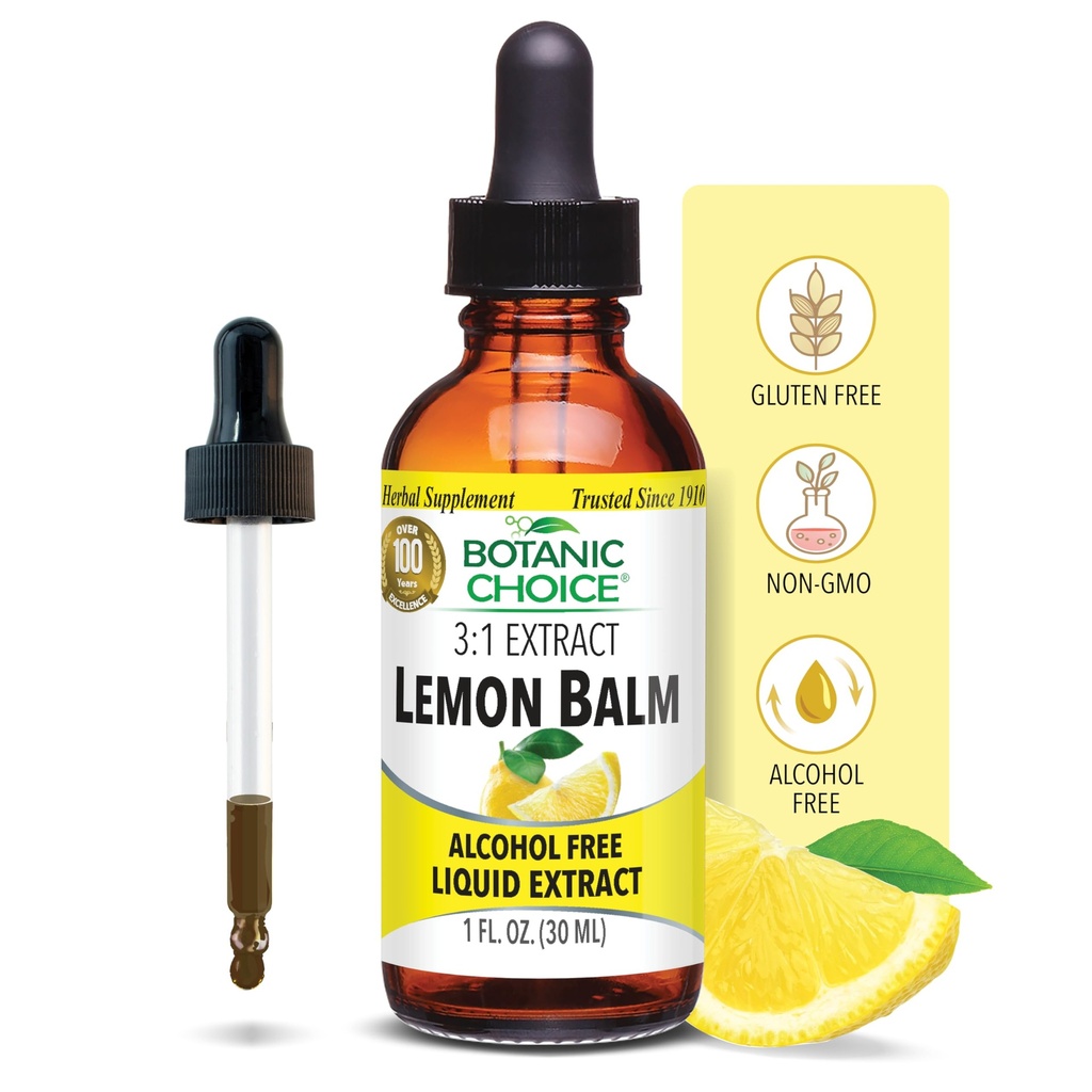 Botanic Choice Lemon Balm Liquid Extract, bez alkoholu, Gluten Free-Traditional Podpora pre Tranquility-Fast Acting 1 Fluid Oz