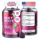 Repné žuvačky pre vysoký krvný tlak - Beet Root Gummies vyrobené v USA s tart Cherry - Doplnky oxidu dusnatého pre energiu a zdravie Cardio - Vegan, No GMO, Pektín Based - pre ženy a mužov, 60 ks
