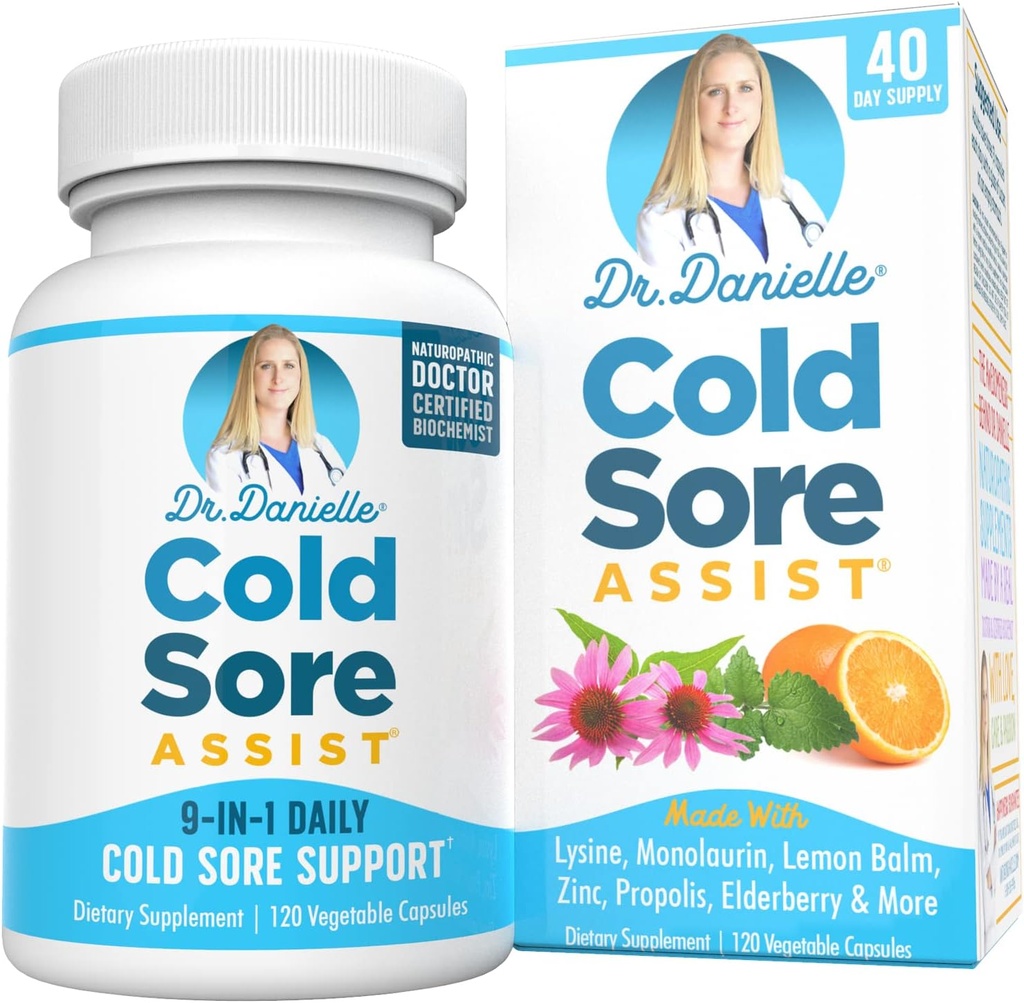 Najlepšie Cold Sore Supplement s Lyzínou a citrónovým balzamom - Dr. Danielle Cold Sore Assist - 120 Kapsule