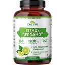 Zazzee Citrus Bergamot 25:1 Extract 1200 mg, 40% Polyfenolové Flavanóny, 150 Vegan Kapsule, Kosher, Concentrated and Standardized 25X Potency, Non-GMO and All-Natural, Made in The USA