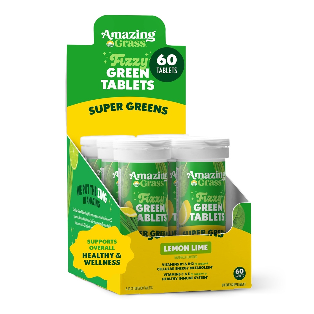 Amazing Grass Effervescent Tablety: Zelená Superfood Tableta na ochutenie vodou s antioxidantmi a alkalickými zelenými, citrónová vápno, 60 grófov